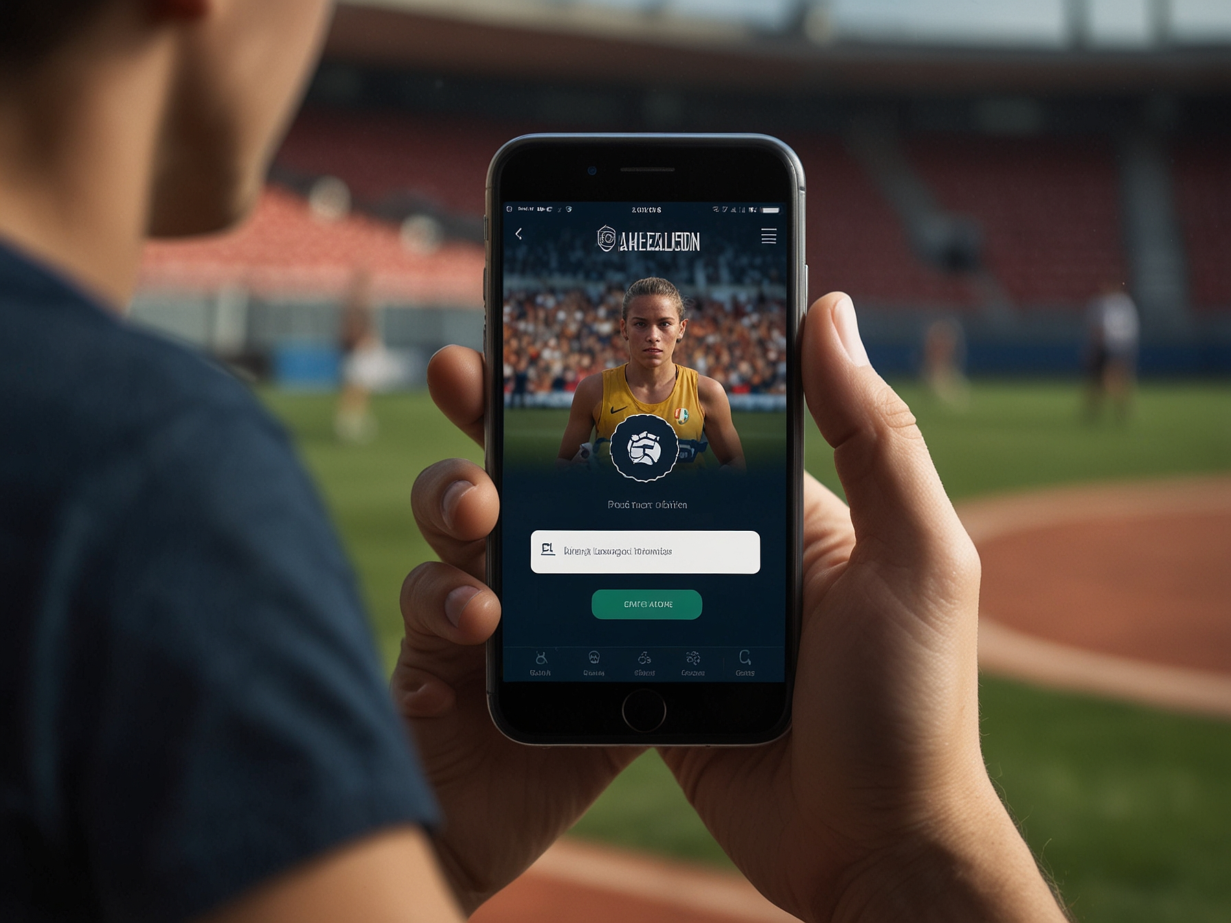 Focused athlete preparing to login on mobile